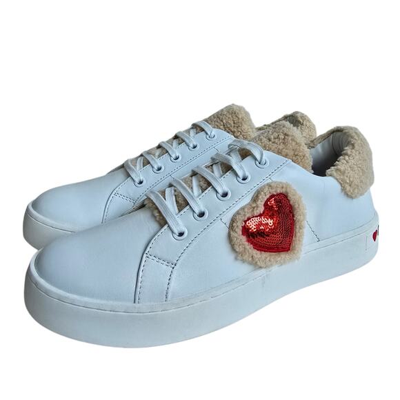 Love Moschino Sequin Heart Sneakers Size EU41 US 11 Shearling Trim White Leather - Picture 4 of 15